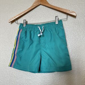 Mini Boden Boys 7-8 Classic Athletic Stripes Swim Shorts Trunks Green